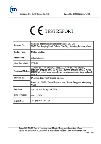 Test Report (Milling Machine)